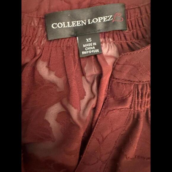 Colleen Lopez Burgundy Lace Print Button-Down Blouse XS WT2 - Picture 3 of 3